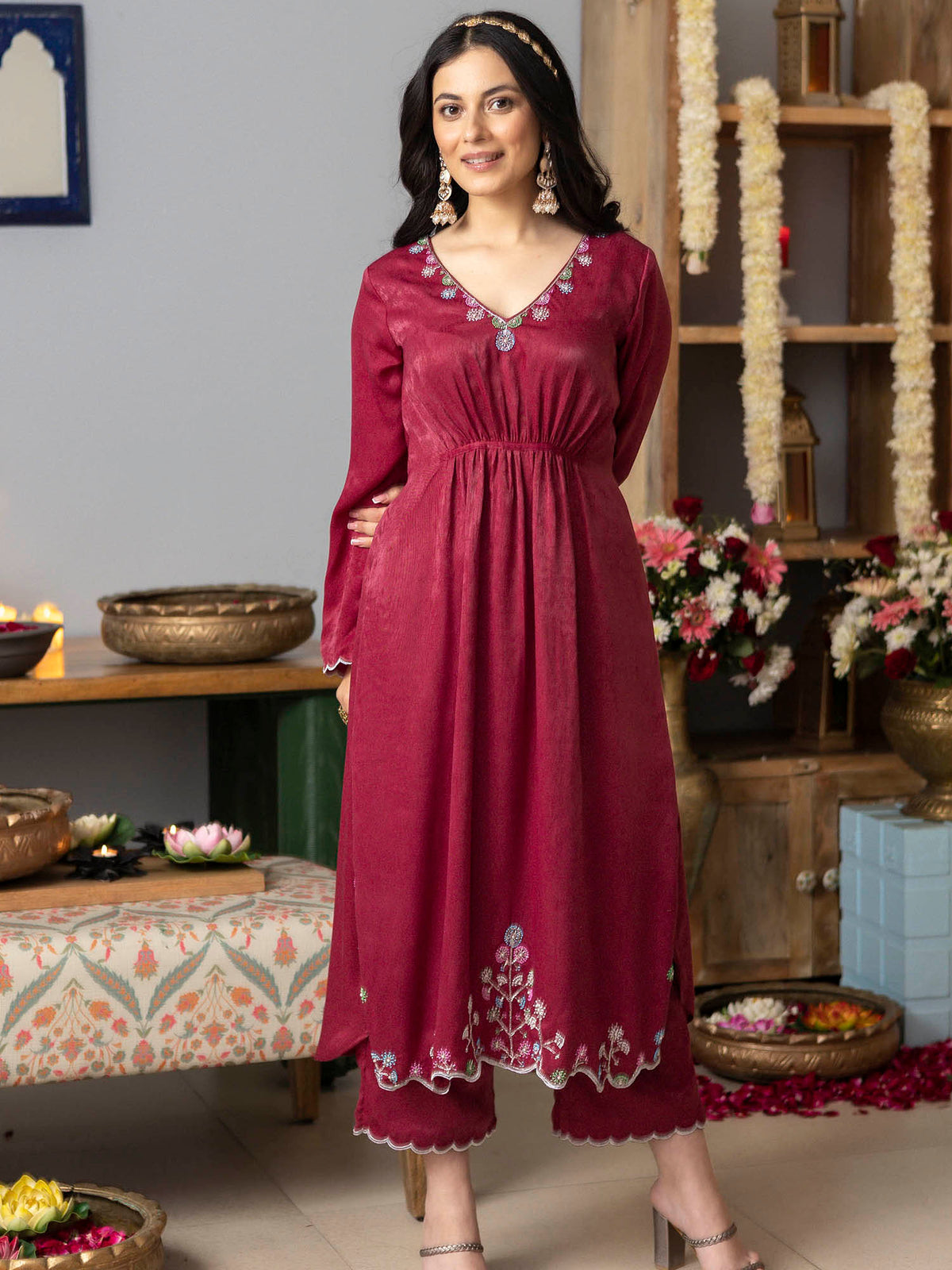 Rose Pink Apricot Kurta Set