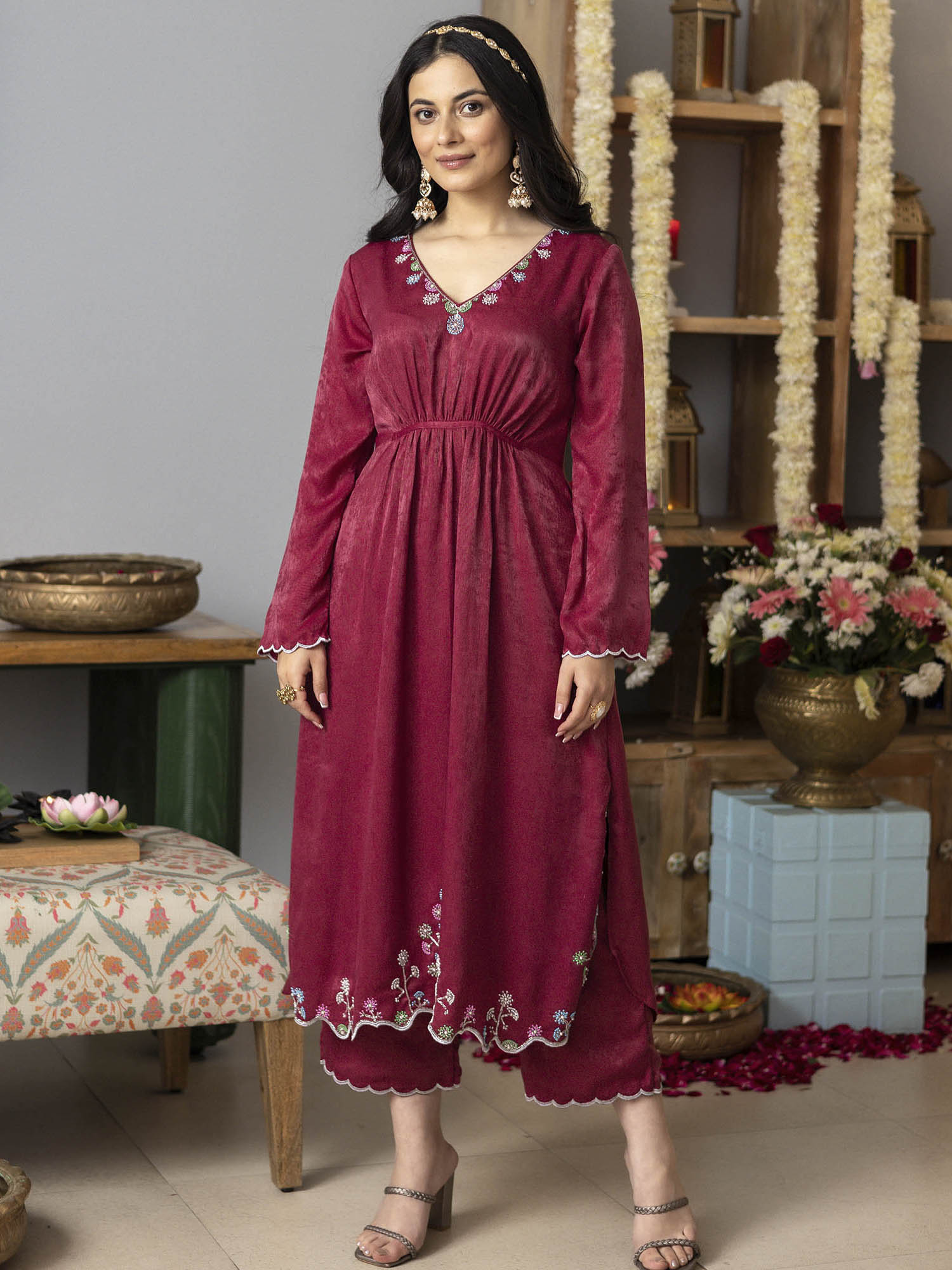 Rose Pink Apricot Kurta Set