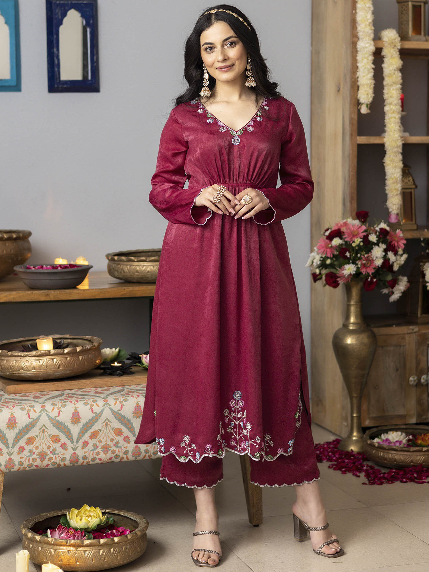 Rose Pink Apricot Kurta Set