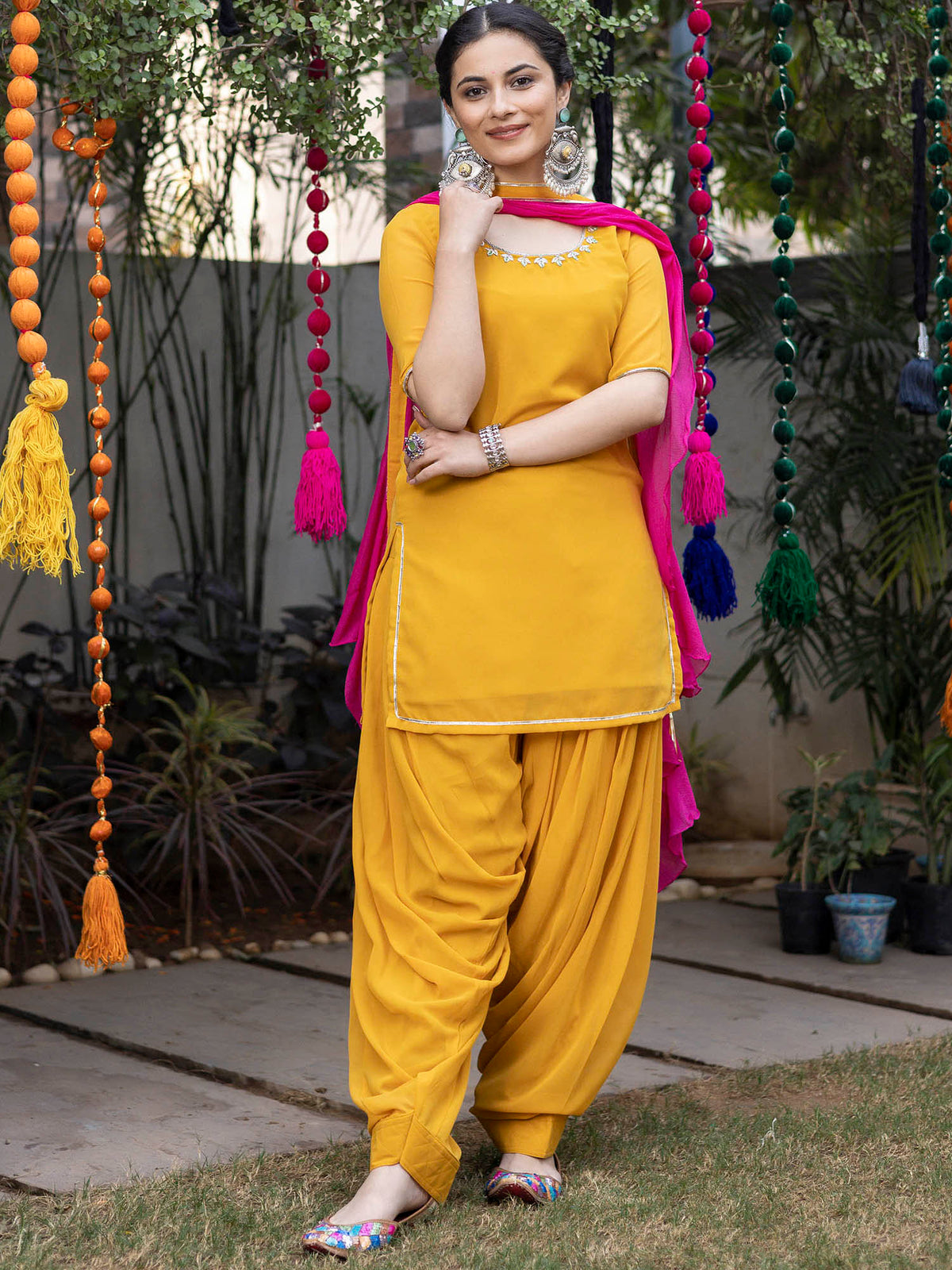 Mustard Zardozi Embroidered Patiyala Suit