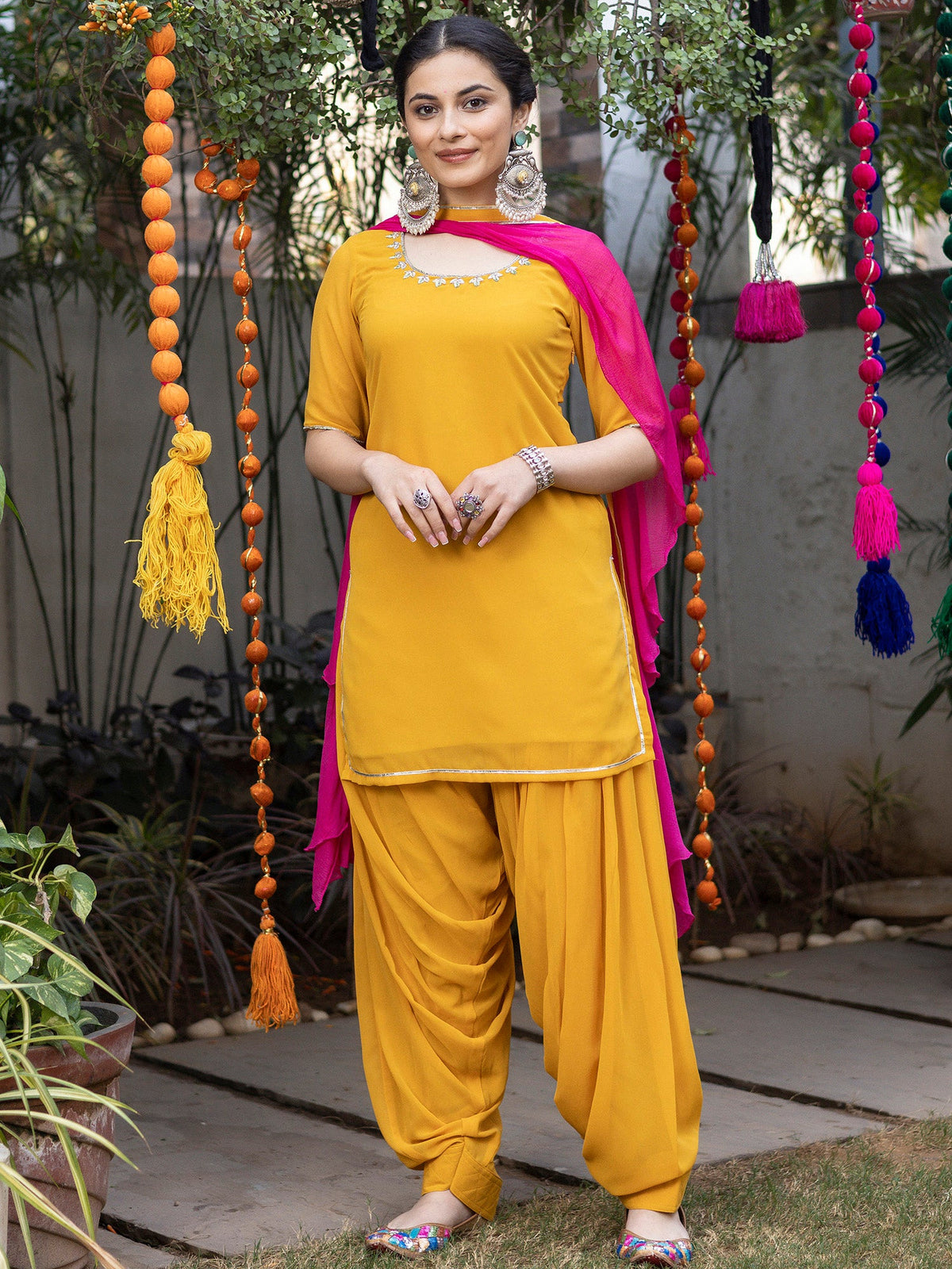 Mustard Zardozi Embroidered Patiyala Suit