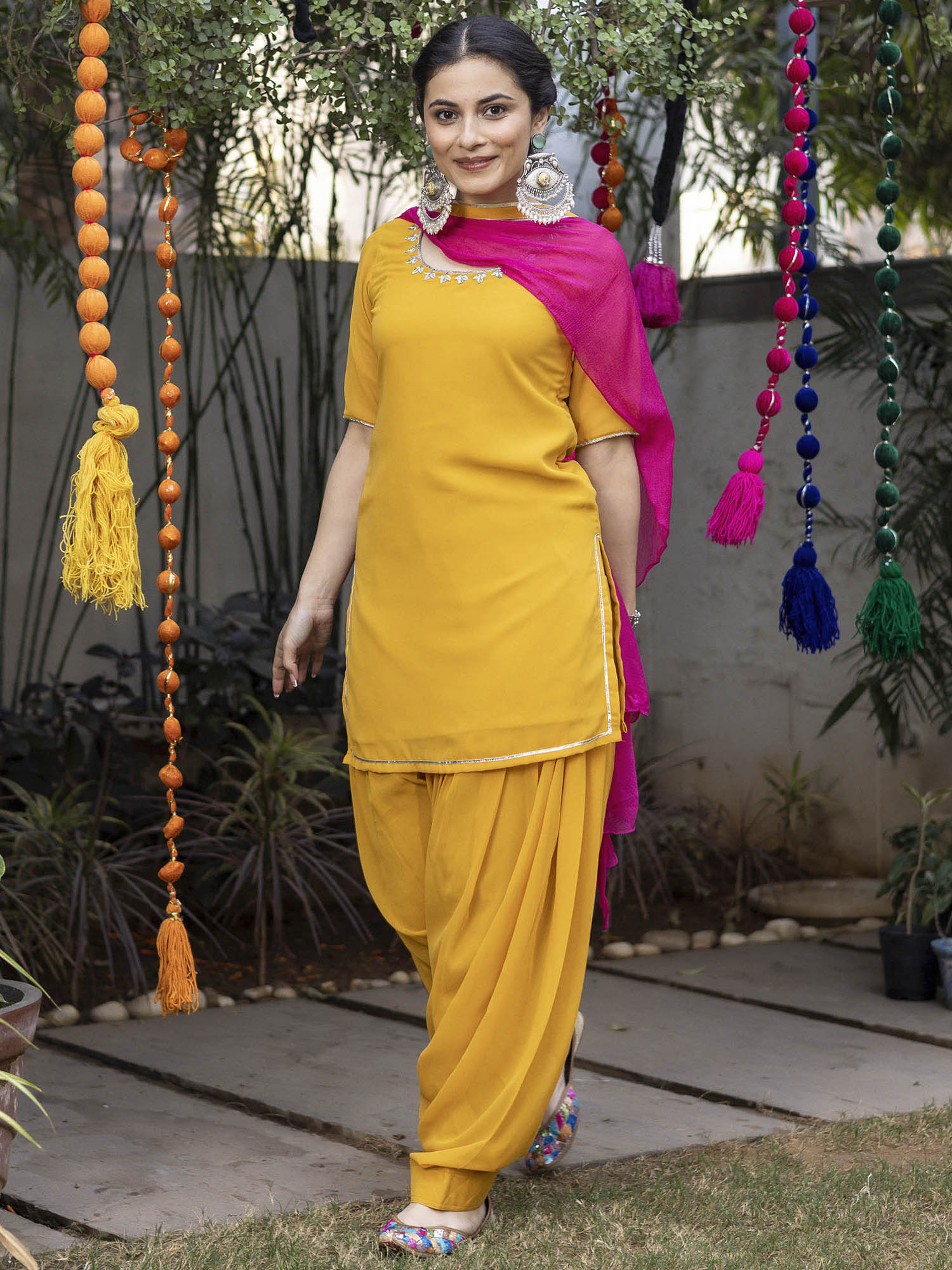 Mustard Zardozi Embroidered Patiyala Suit