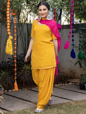 Mustard Zardozi Embroidered Patiyala Suit