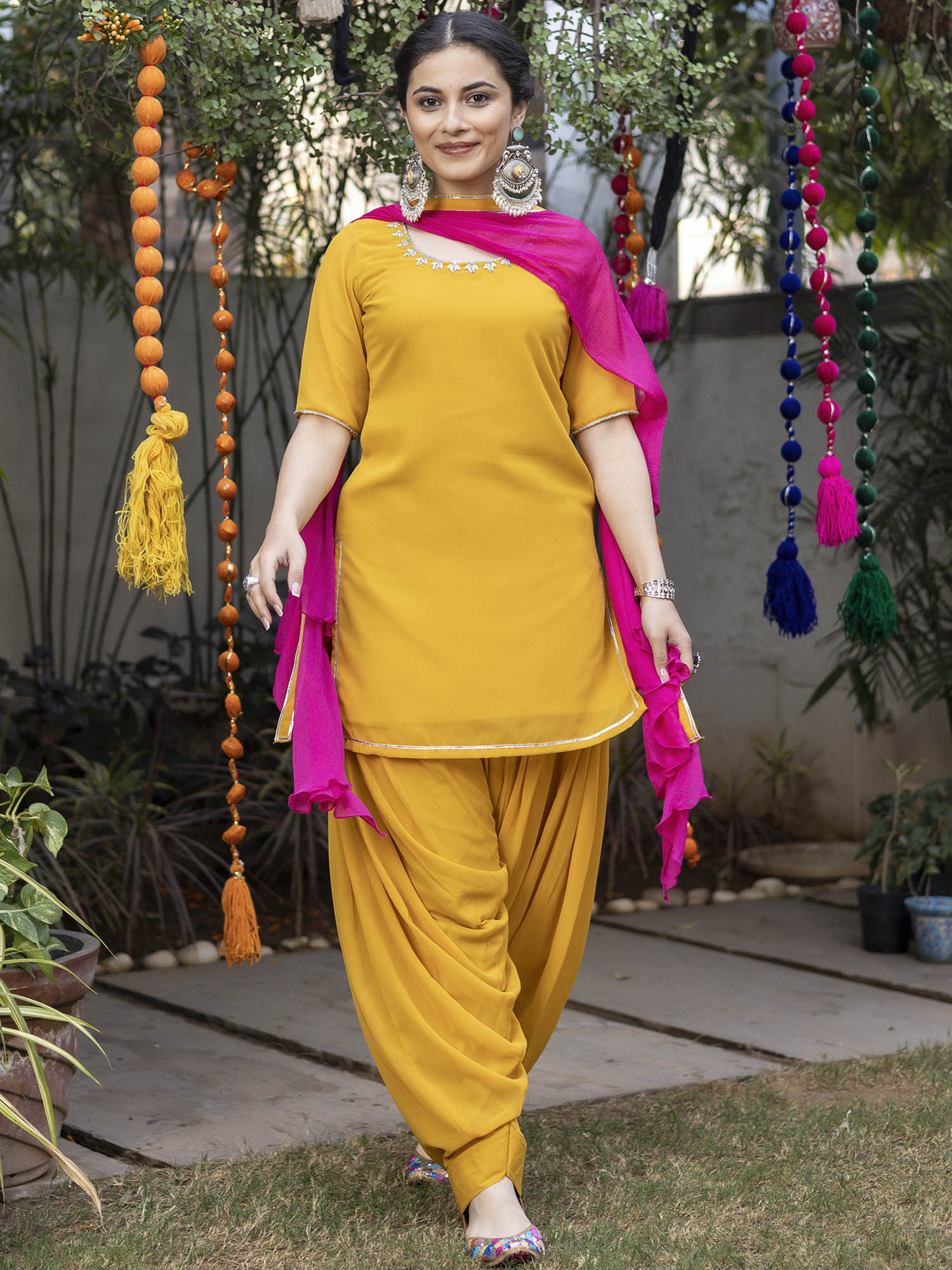 Mustard Zardozi Embroidered Patiyala Suit