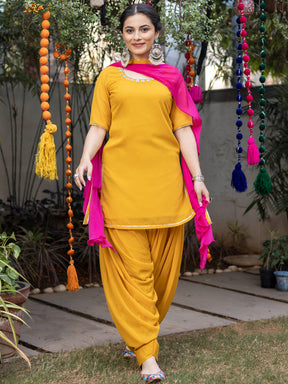 Mustard Zardozi Embroidered Patiyala Suit