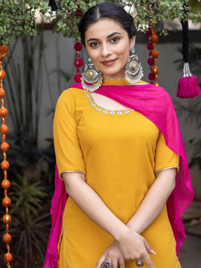 Mustard Zardozi Embroidered Patiyala Suit