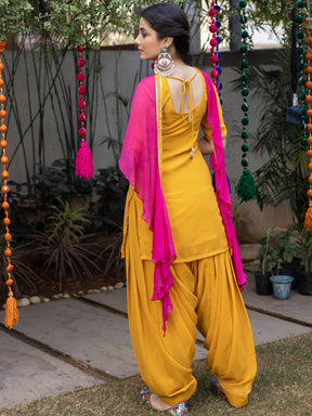 Mustard Zardozi Embroidered Patiyala Suit