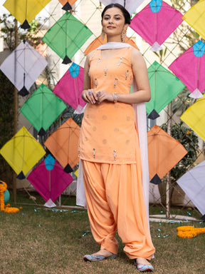 Peach Hand Embroidered Patiyala Suit