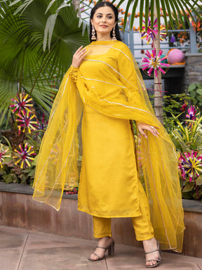 Mustard Silk Yellow Kurta Set