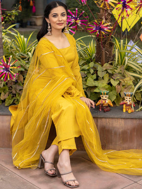 Mustard Silk Yellow Kurta Set