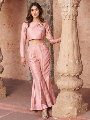 ROSE PINK CROP TOP WITH BELL BOTTOMS