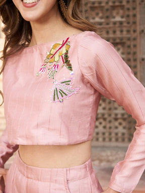 ROSE PINK CROP TOP WITH BELL BOTTOMS