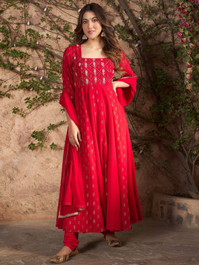 RED MUKAISH ANARKALI SET