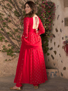 RED MUKAISH ANARKALI SET