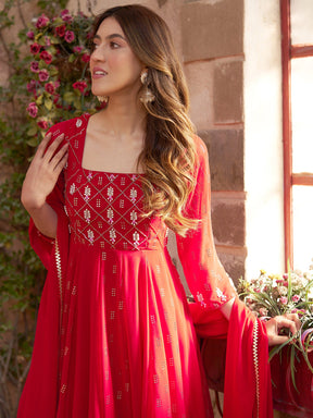 RED MUKAISH ANARKALI SET