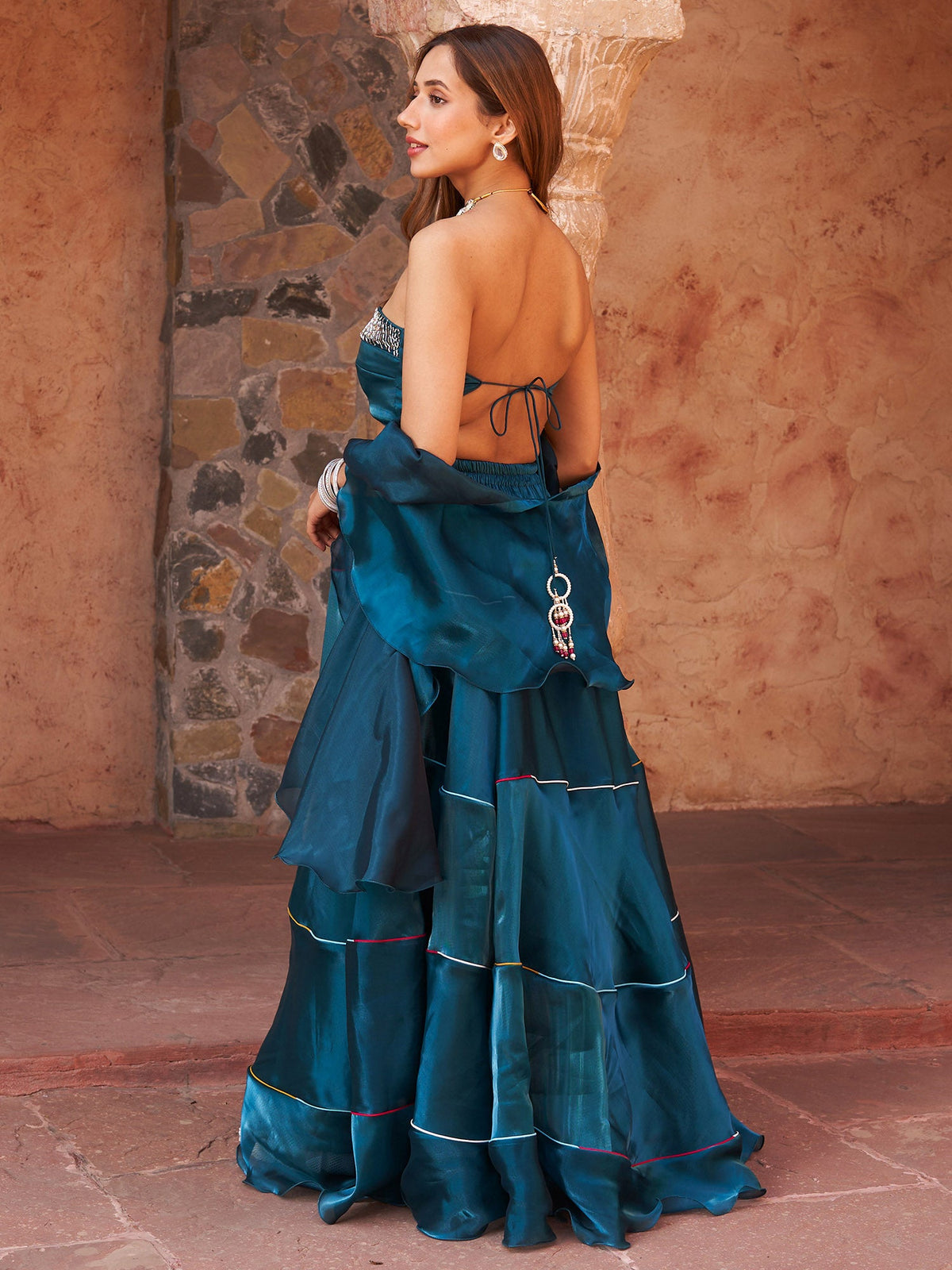 TEAL GREEN SPIRAL LEHENGA