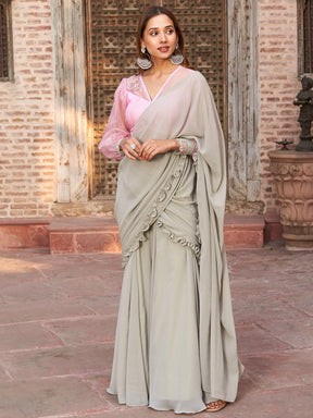 PINK AND GREY PALAZZO SAREE