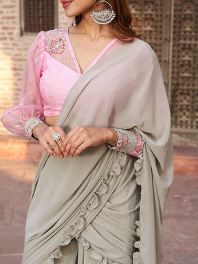 PINK AND GREY PALAZZO SAREE