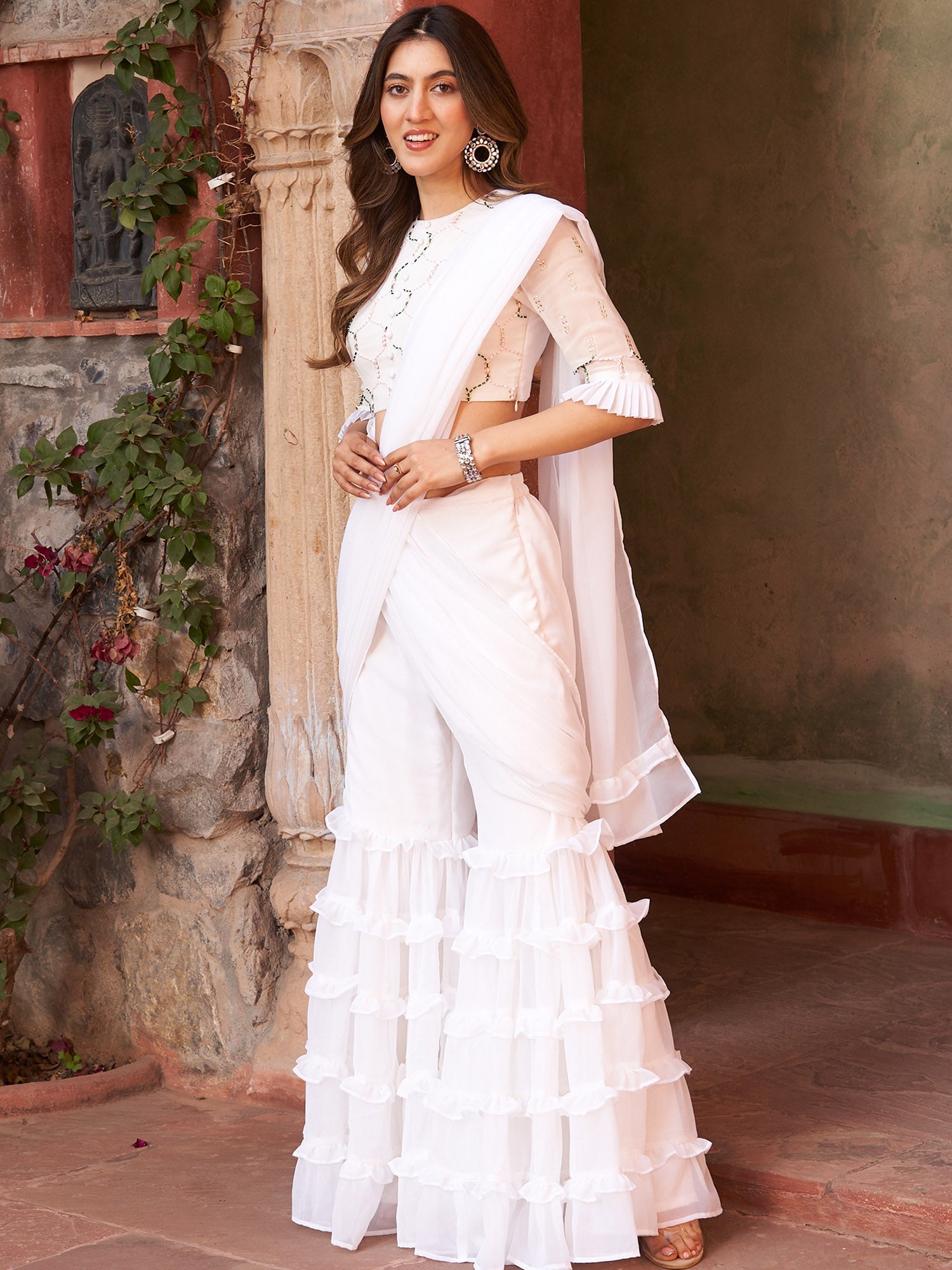 WHITE SHARARA SAREE WITH BLOUSE