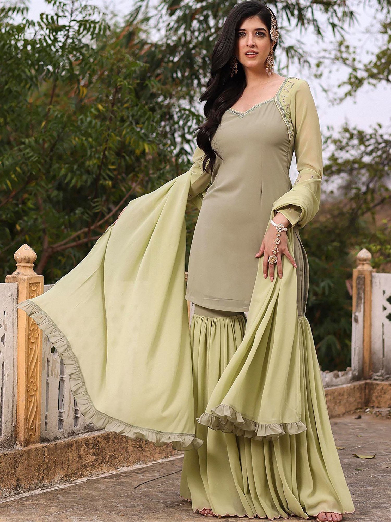 LIGHT GREEN GHARARA SET