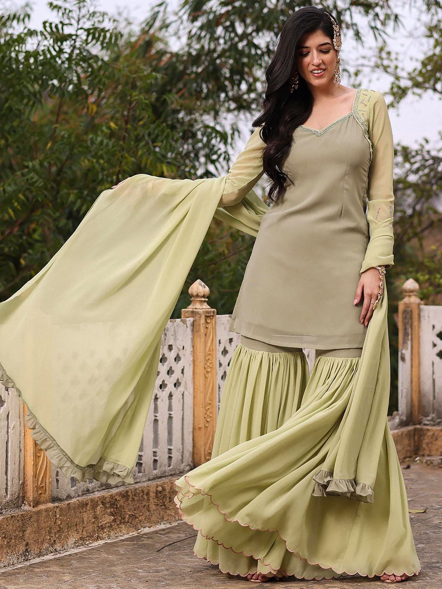 LIGHT GREEN GHARARA SET