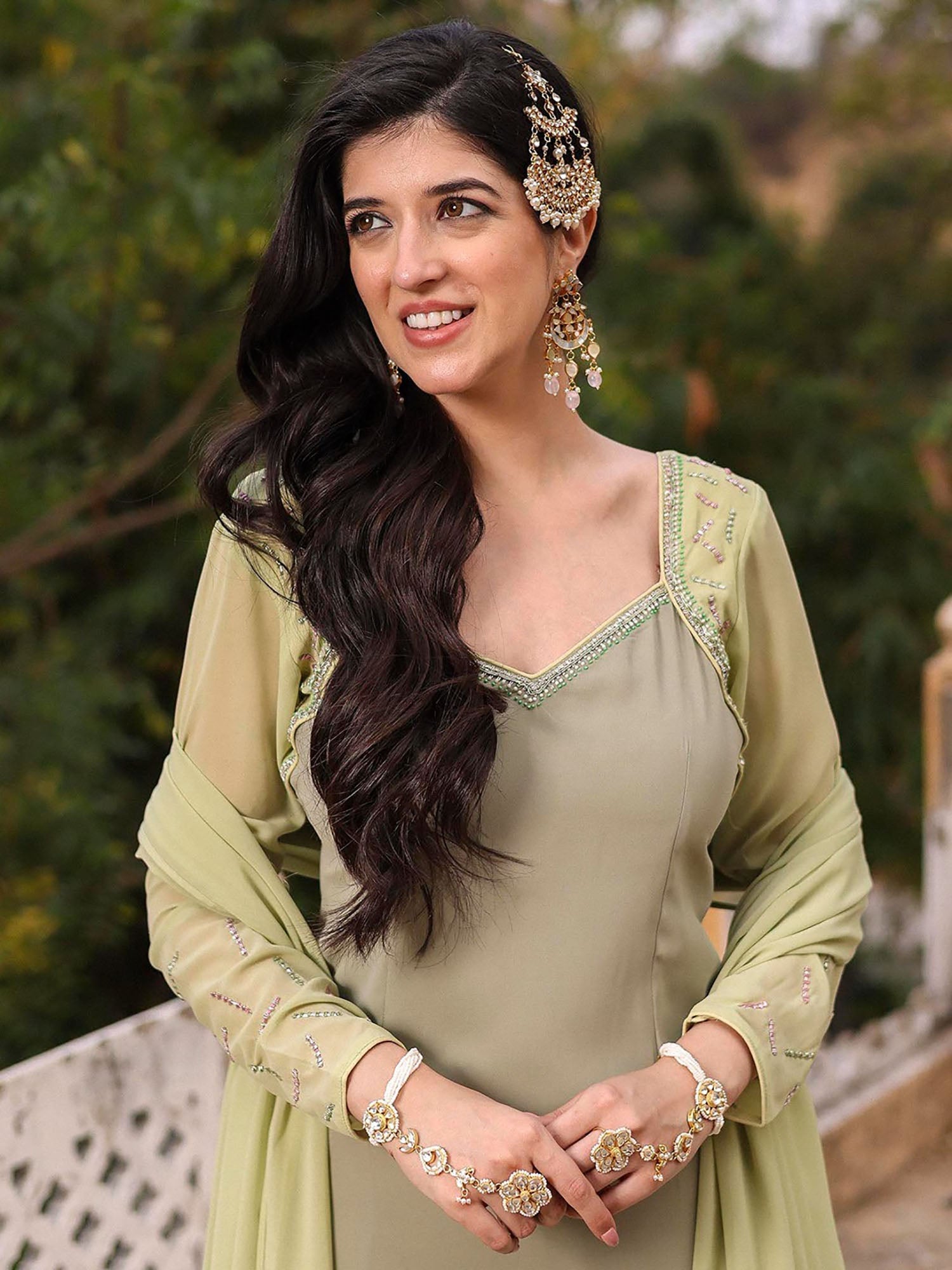 LIGHT GREEN GHARARA SET