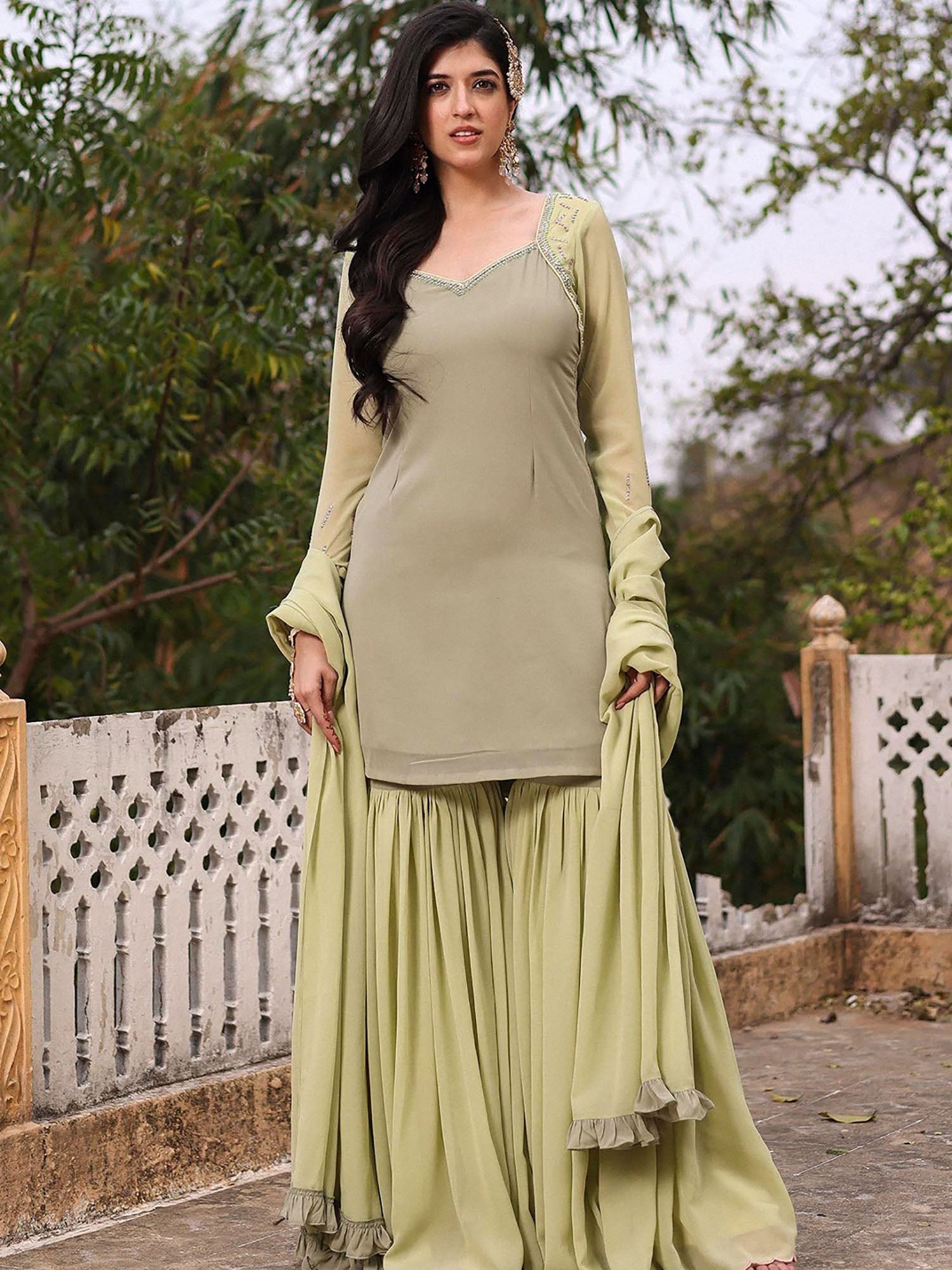 LIGHT GREEN GHARARA SET