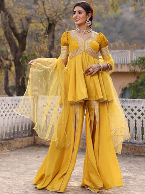 MUSTARD PEPLUM GHARARA SET