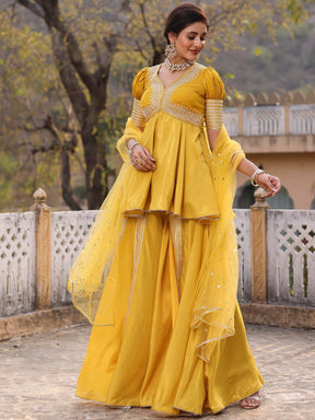 MUSTARD PEPLUM GHARARA SET