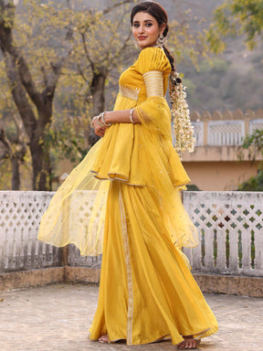 MUSTARD PEPLUM GHARARA SET