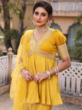 MUSTARD PEPLUM GHARARA SET