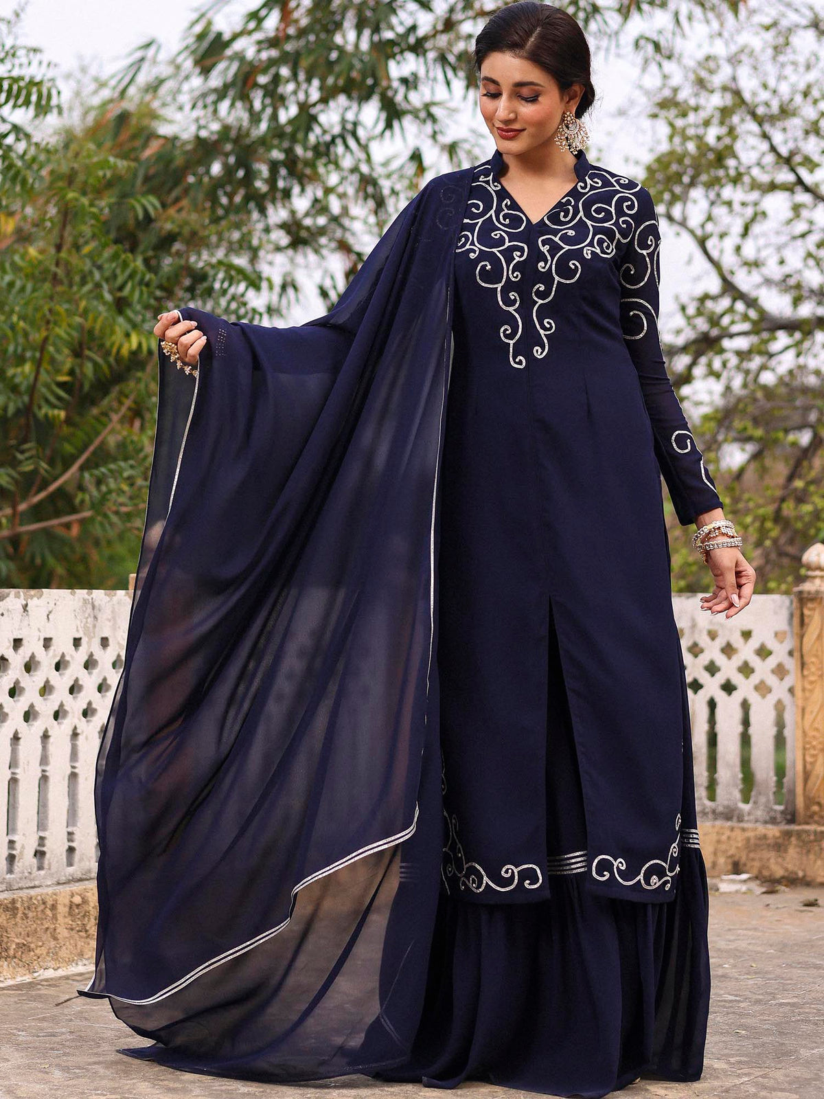 NAVY BLUE KURTA SHARARA SET