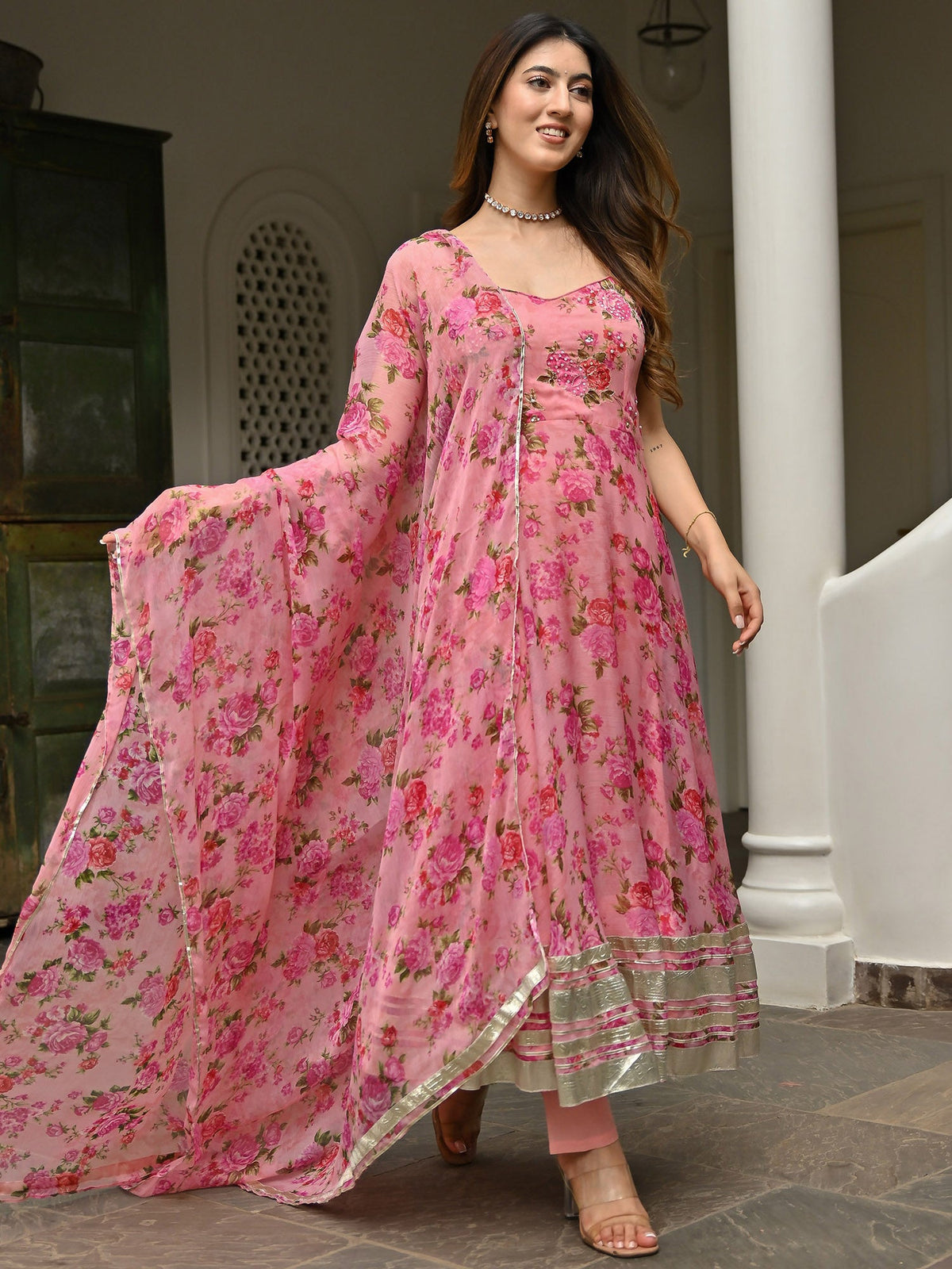 Pink Printed Anarkali