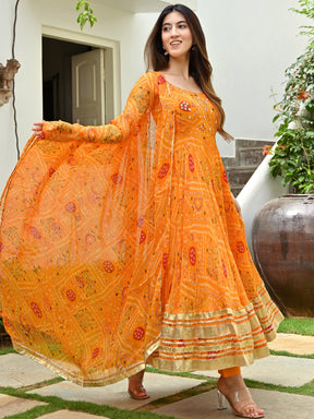 Orange Printed Anarkali