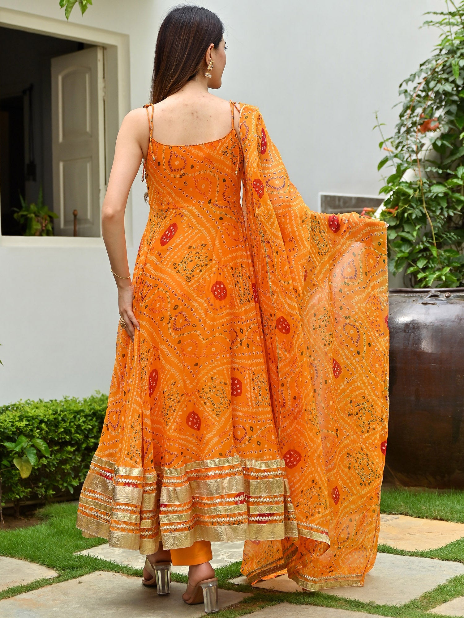 Orange Printed Anarkali