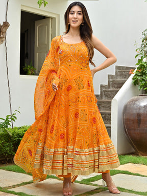 Orange Printed Anarkali