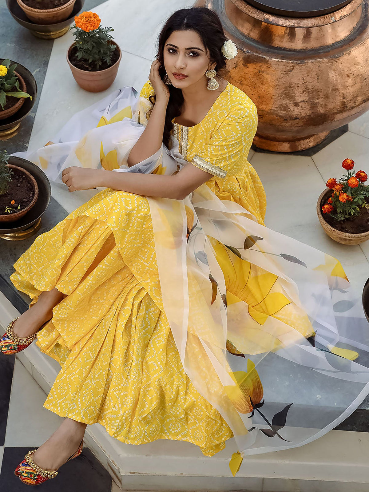 Yellow Cotton Sharara Suit Set