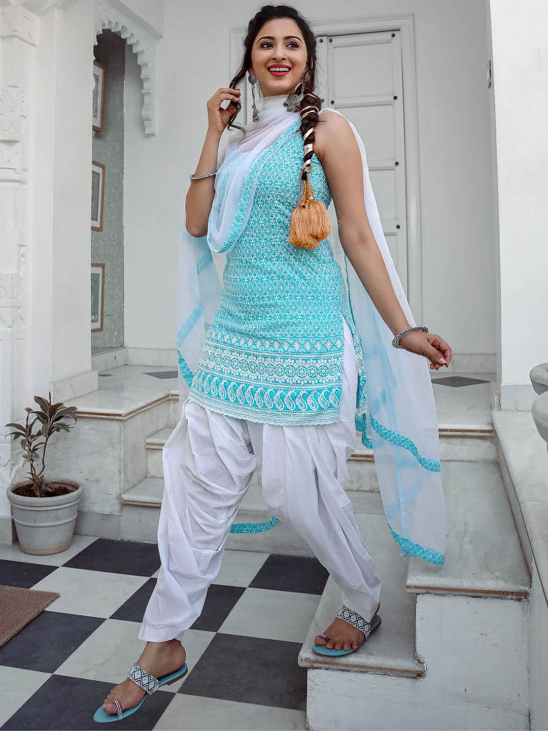 Blue Cotton Eshanya Patiala Set