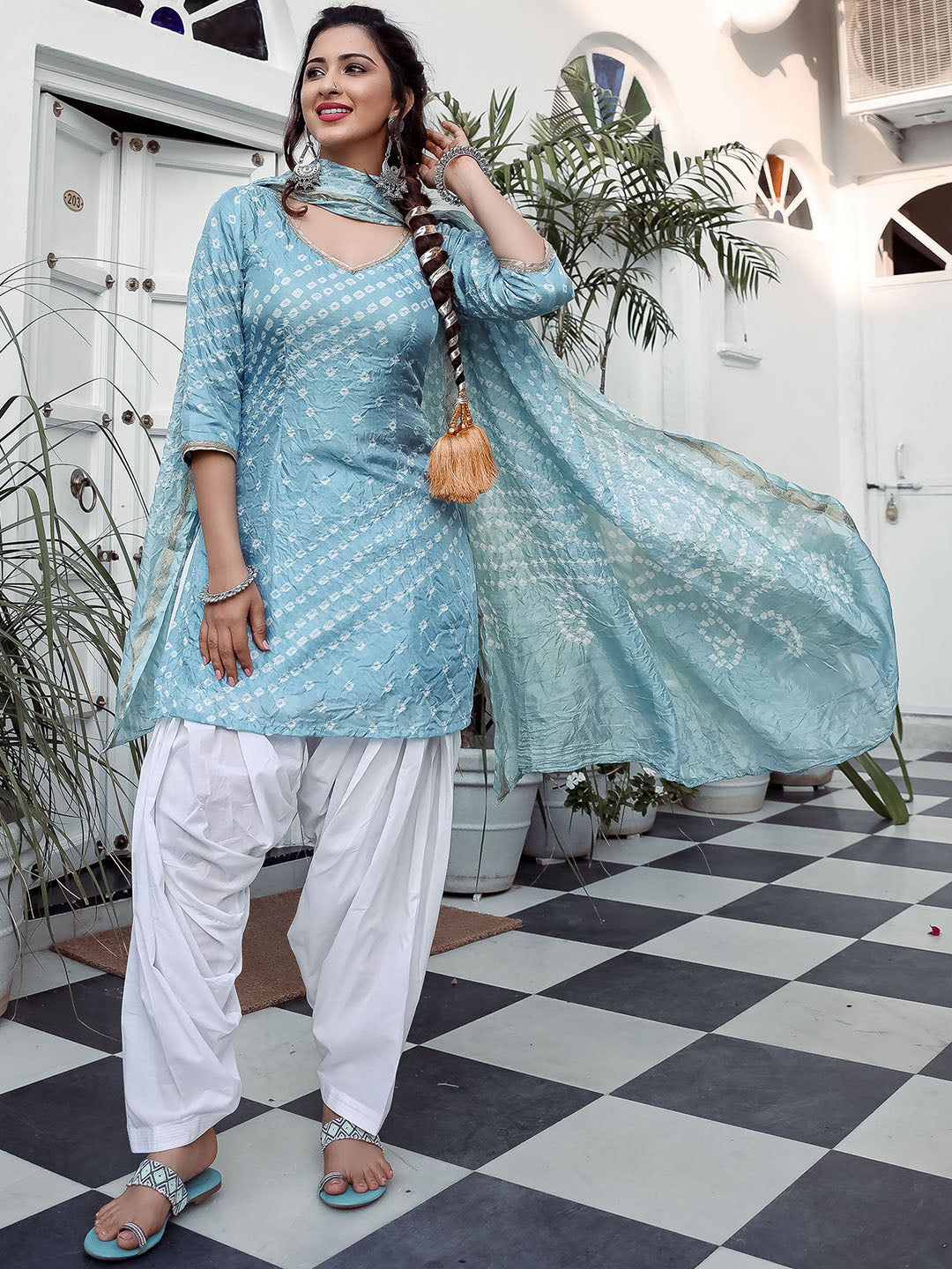 Grey Chinon Patiala Suit Set