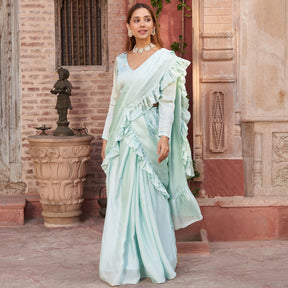 SKY BLUE DRAPPED SAREE