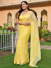 Yellow Handblock Printed Chiffon Saree