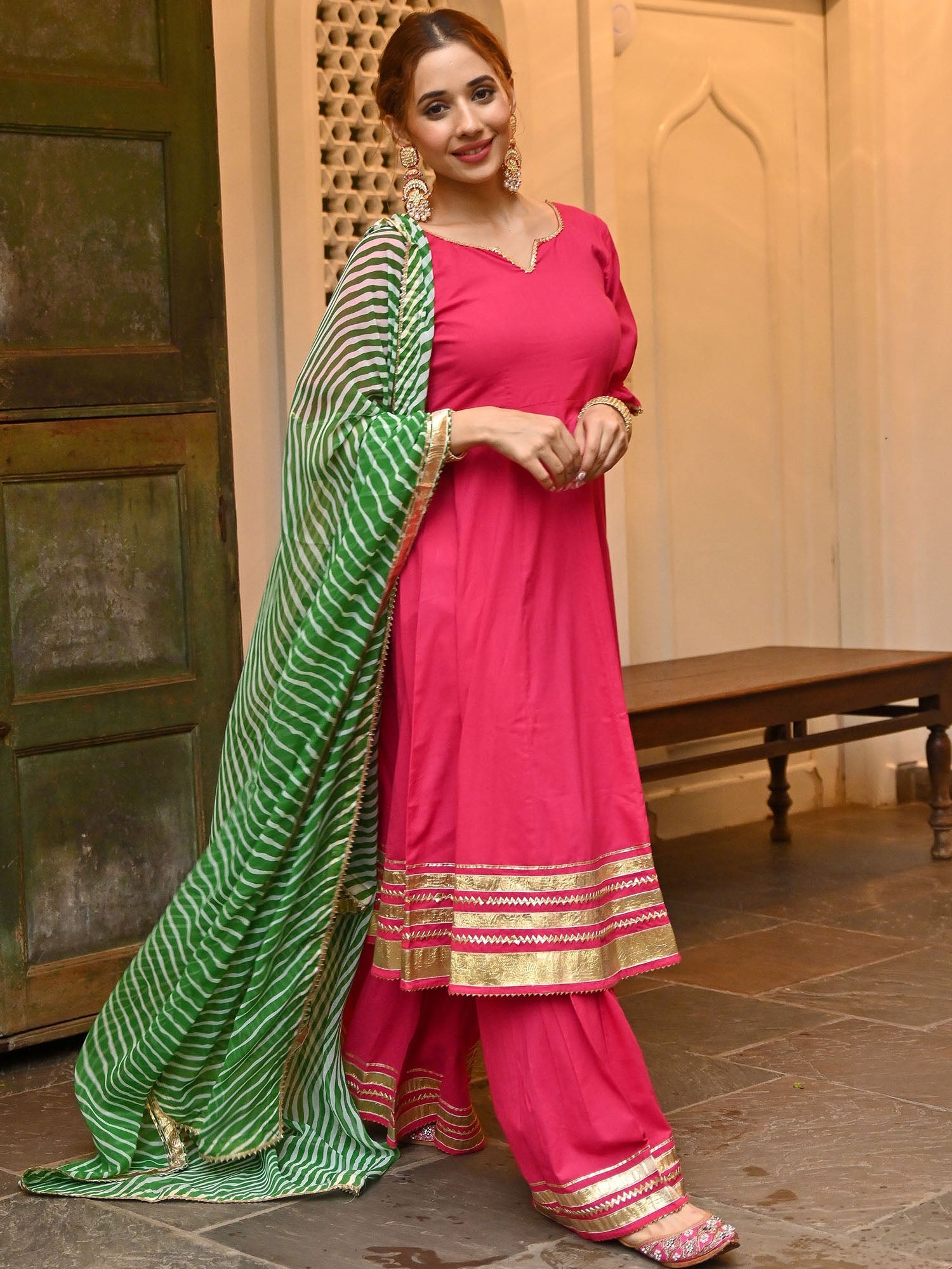 Pink Leheriya Sharara Set