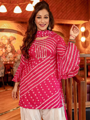 Pink Bandhej Kurta Pant