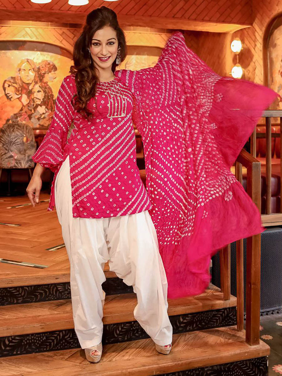 Pink Bandhej Kurta Pant