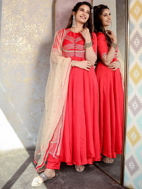 Red Anarkali Silk Kurta Pant