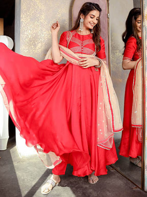 Red Anarkali Silk Kurta Pant