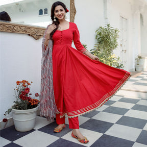 Solid Red Chiffon Anarkali Set