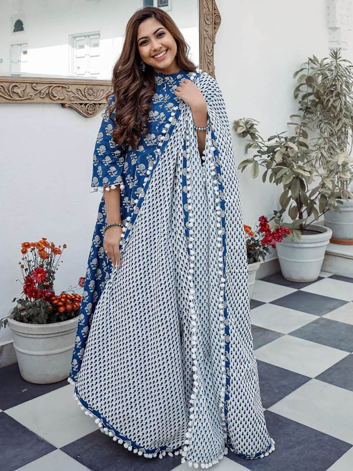 Indigo Anarkali Cotton Suit Set