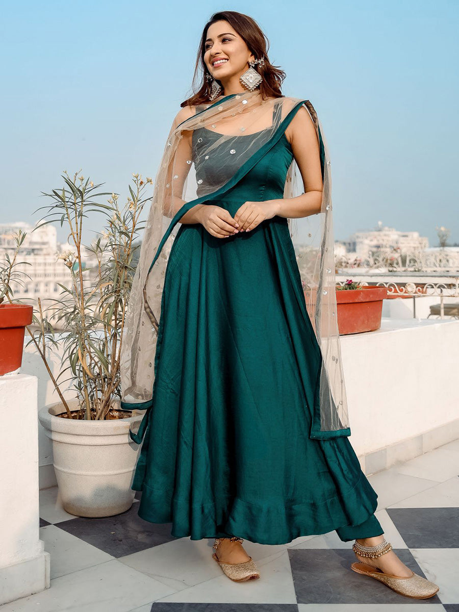 Green Anarkali Silk Suit Set