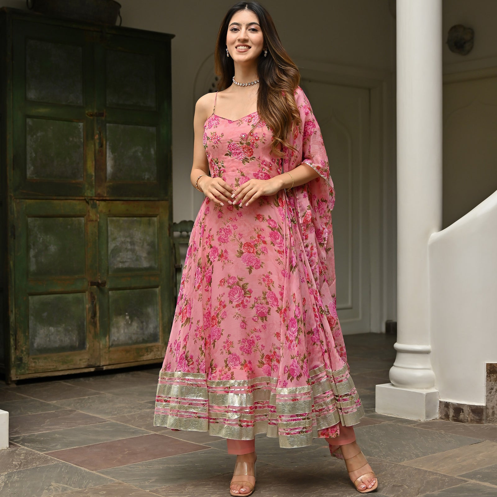 Pink Printed Anarkali